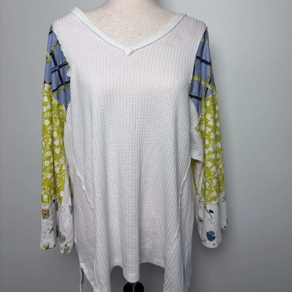Cato size Large Patterned sleeve white blouse